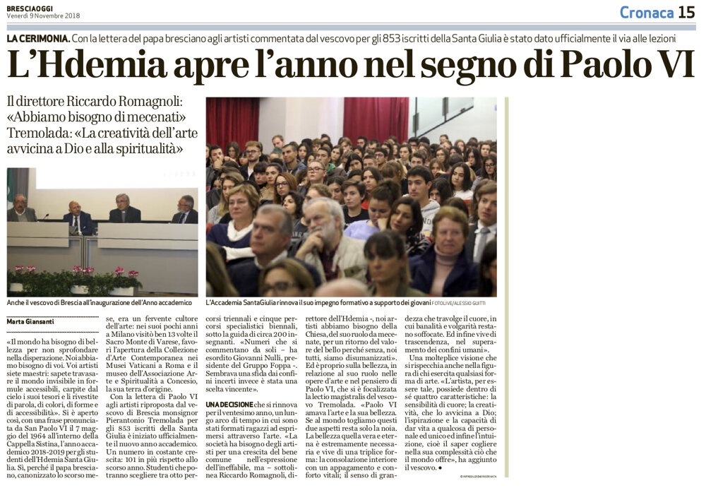 L’Hdemia apre l’anno nel segno di Paolo VI L’Hdemia apre l’anno nel segno di Paolo VI