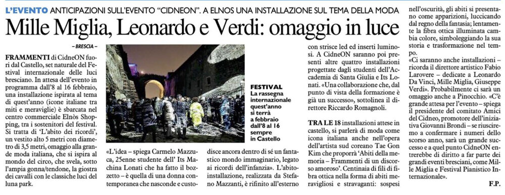 Mille Miglia, Leonardo e Verdi: omaggio in luce Mille Miglia, Leonardo e Verdi: omaggio in luce