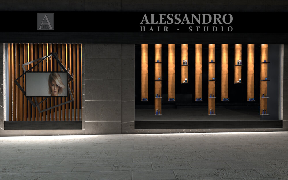Progettazione vetrina per Alessandro Hair Studio Progettazione vetrina per Alessandro Hair Studio